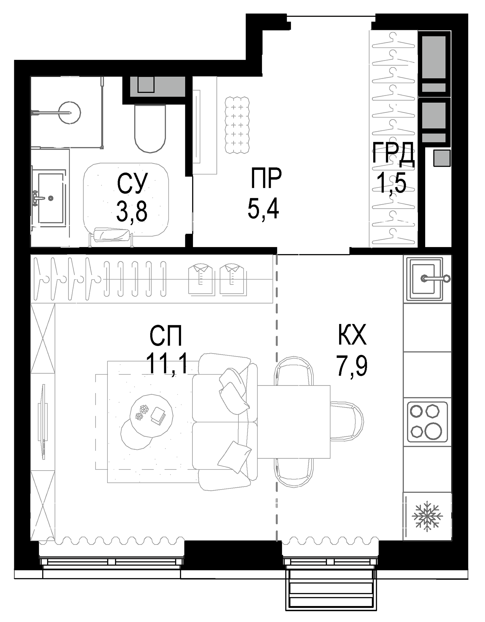Планировка — Новая Звезда, Студия, 30 м²