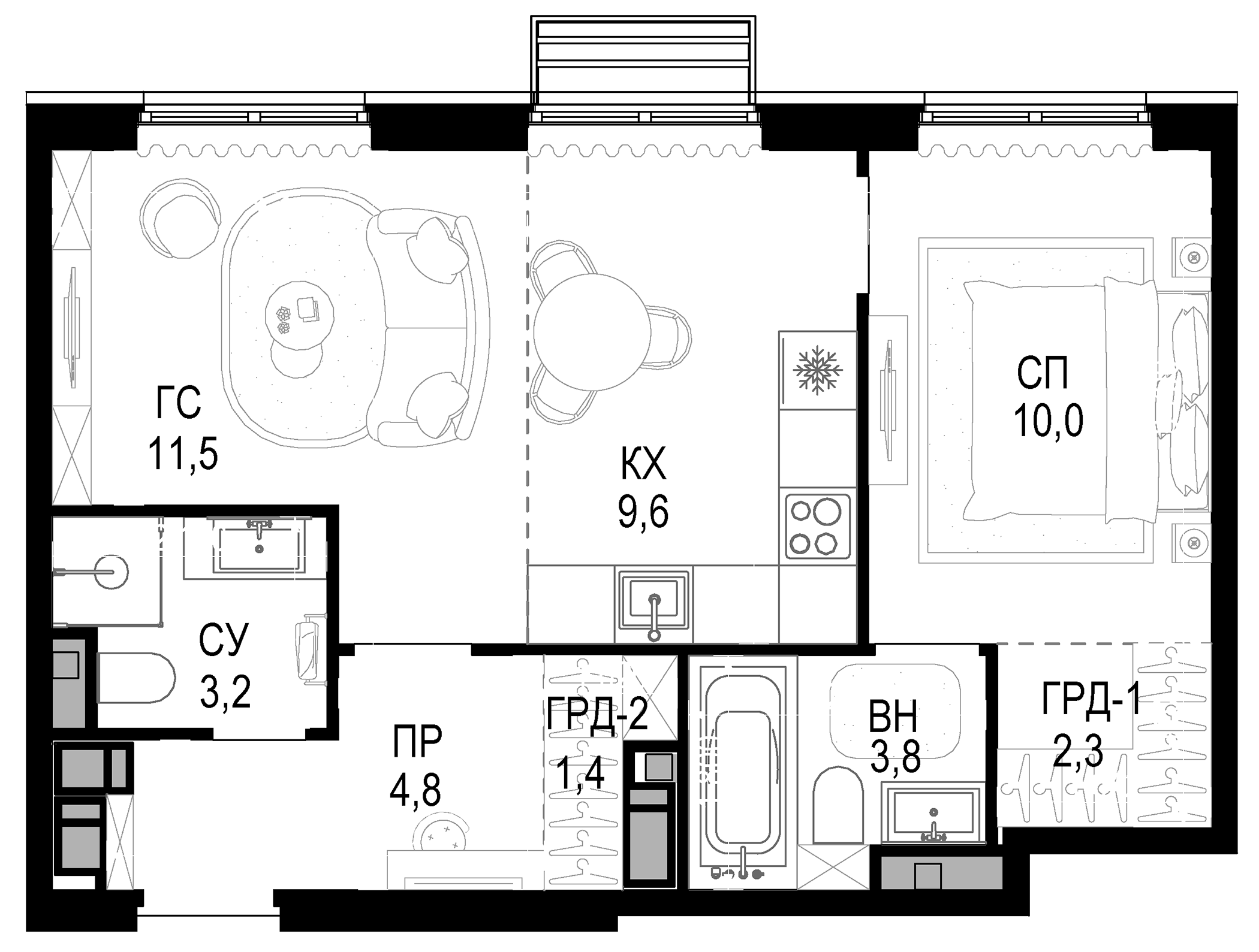 Планировка — Новая Звезда, 2-комн., 47 м²