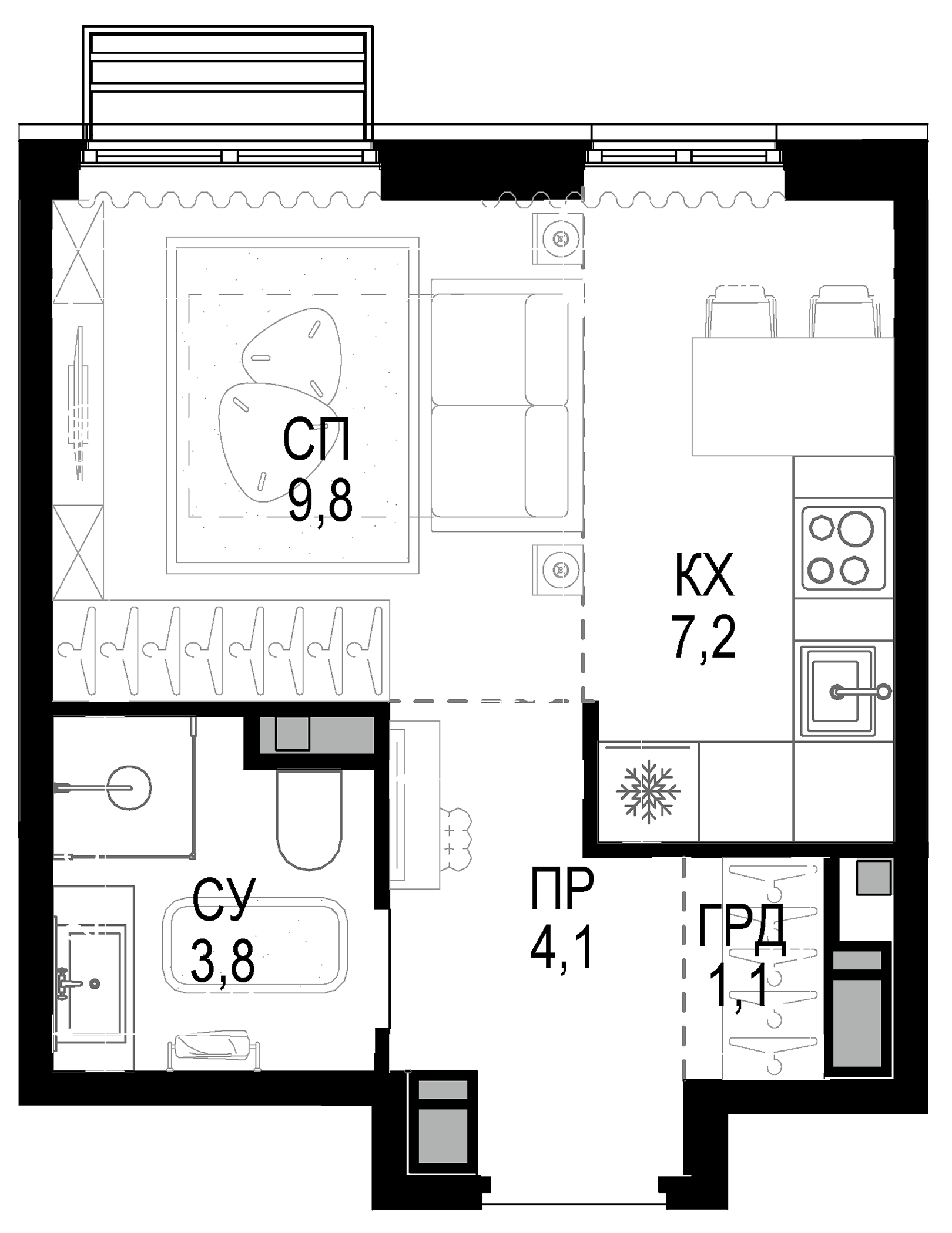 Планировка — Новая Звезда, Студия, 26 м²