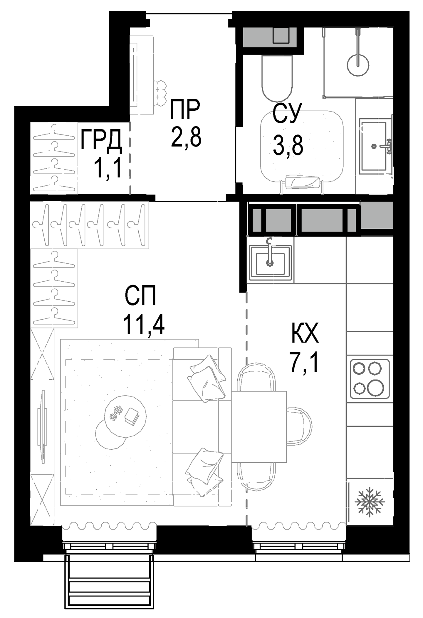 Планировка — Новая Звезда, Студия, 26 м²