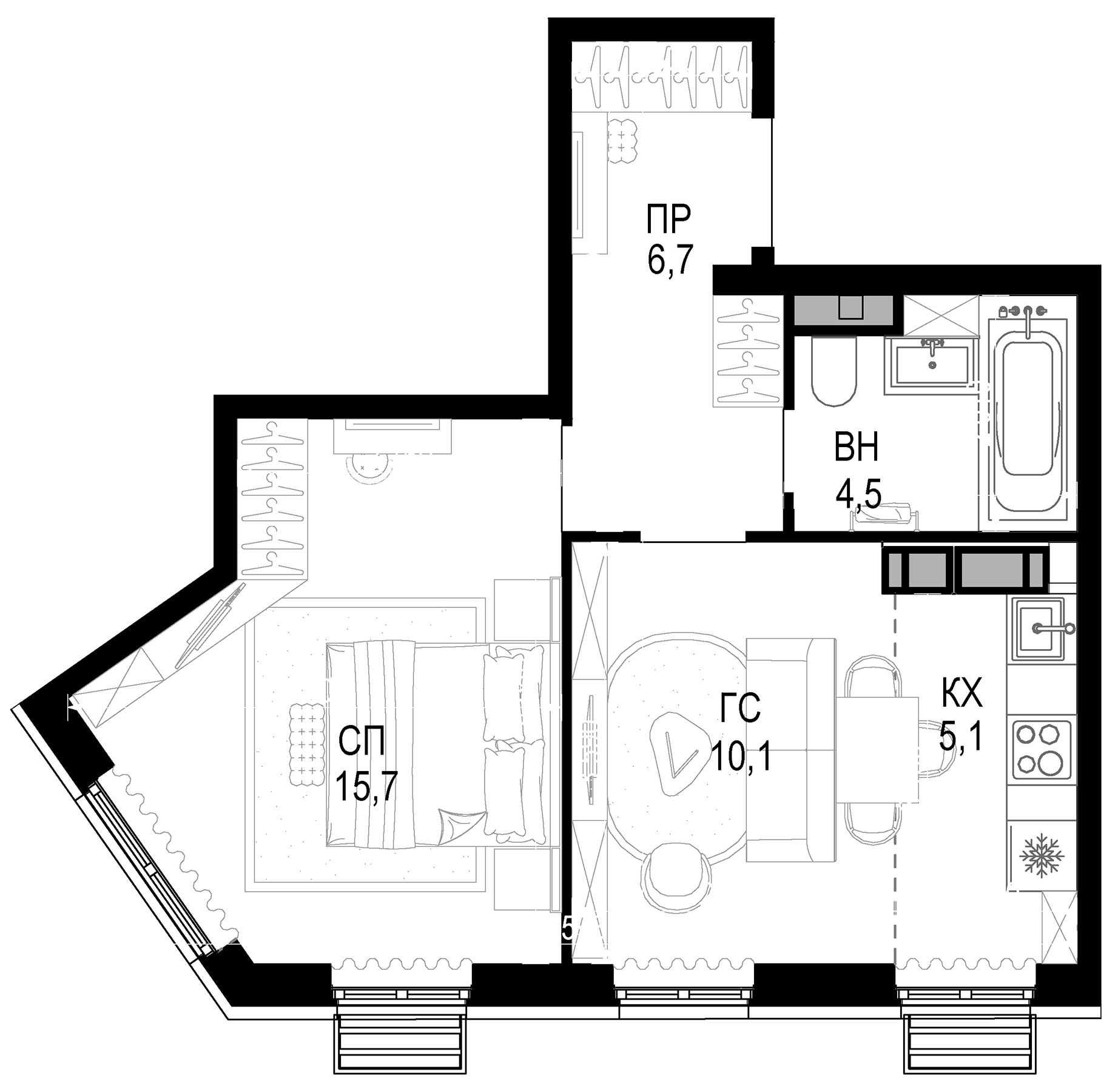 Планировка — Новая Звезда, 2-комн., 42 м²