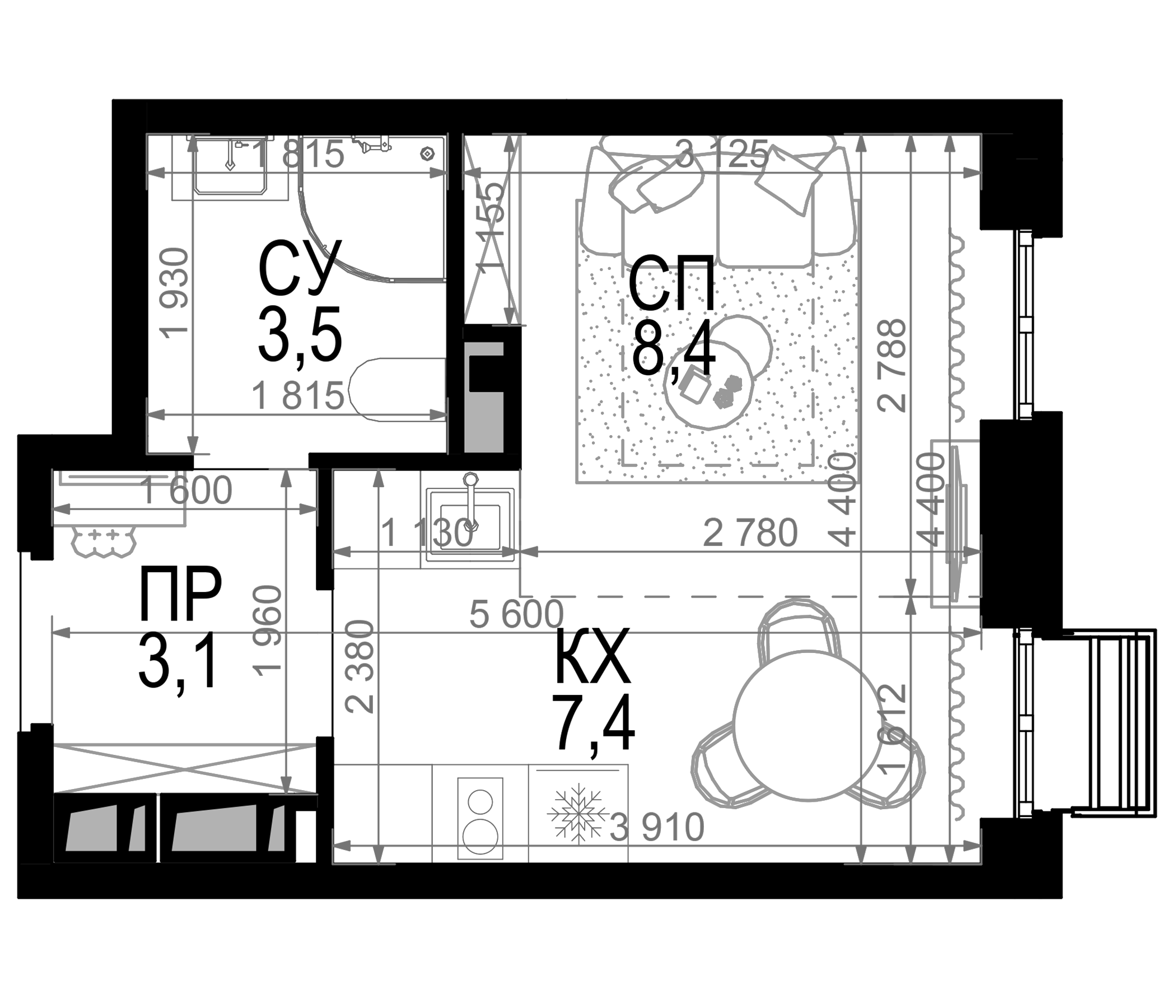 Планировка — Новая Звезда, Студия, 22 м²
