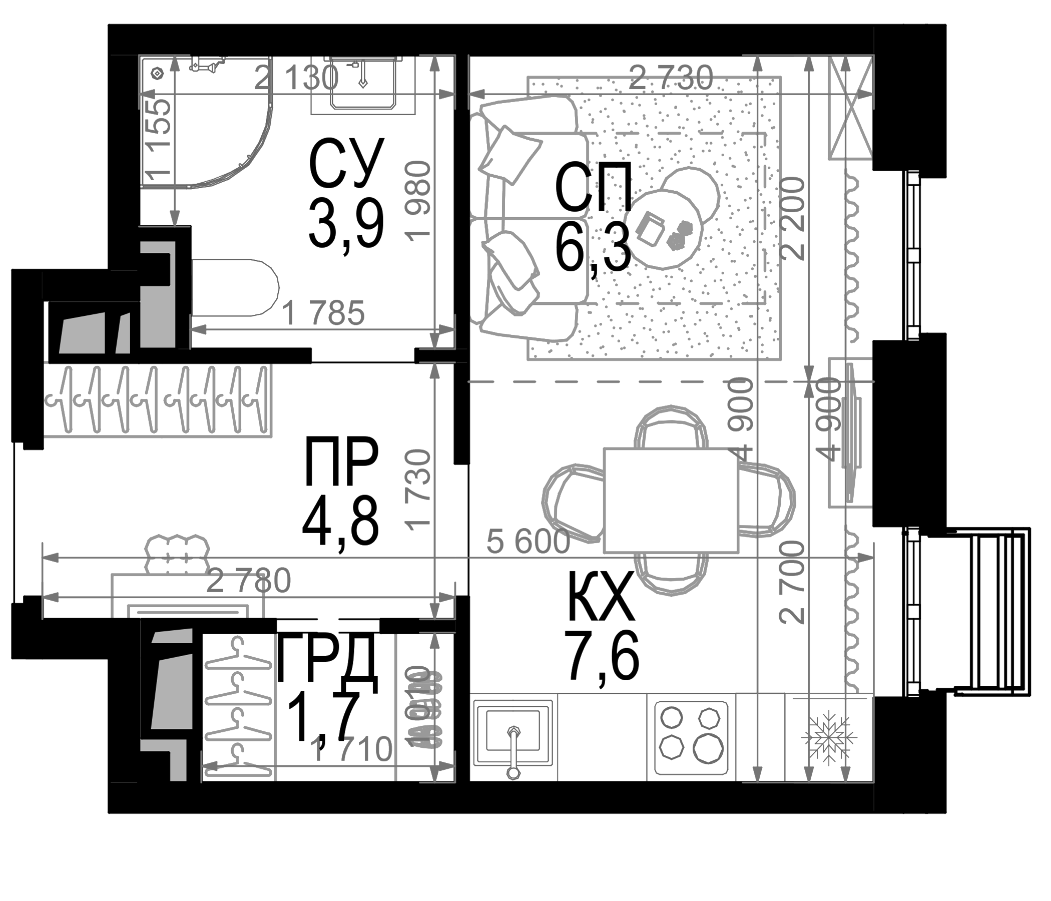 Планировка — Новая Звезда, Студия, 24 м²