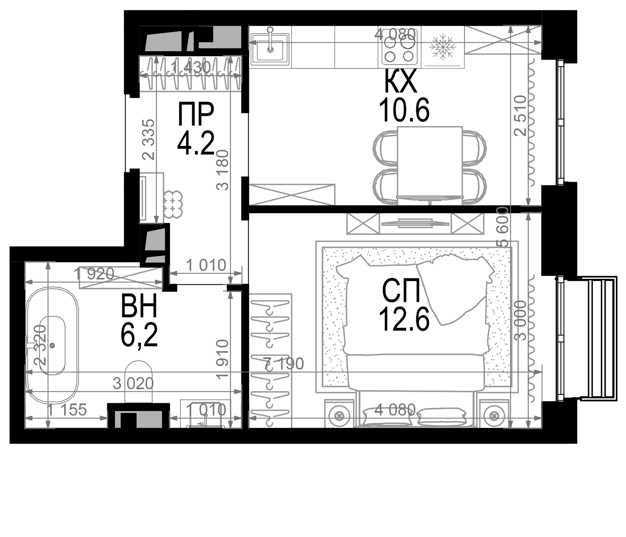 Планировка — Новая Звезда, 1-комн., 34 м²