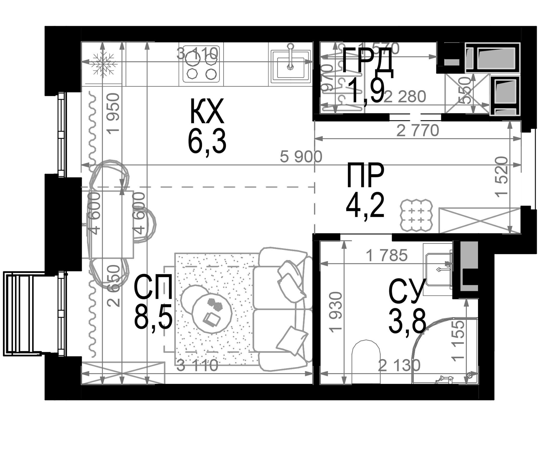 Планировка — Новая Звезда, Студия, 25 м²