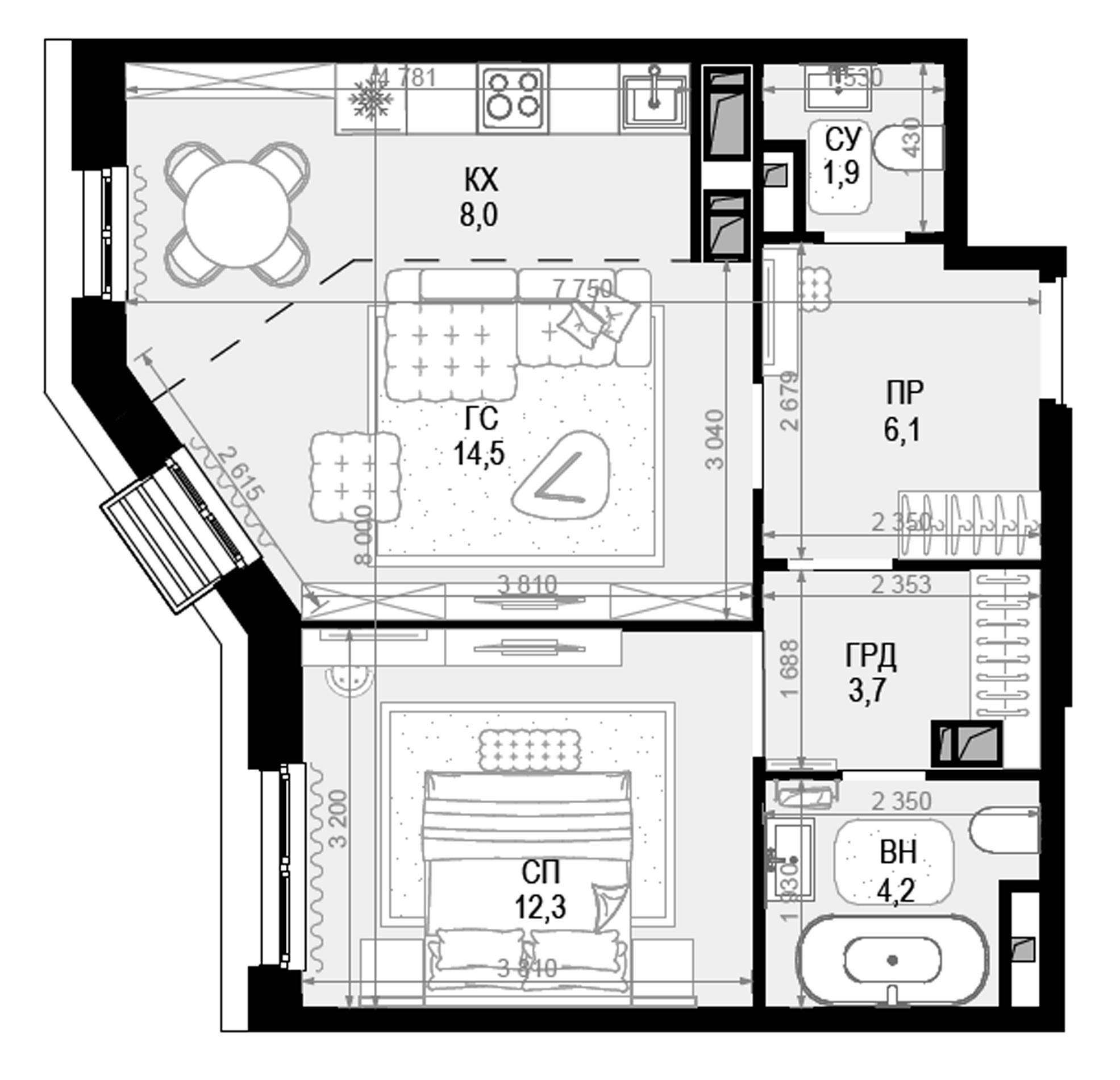 Планировка — Новая Звезда, 2-комн., 51 м²