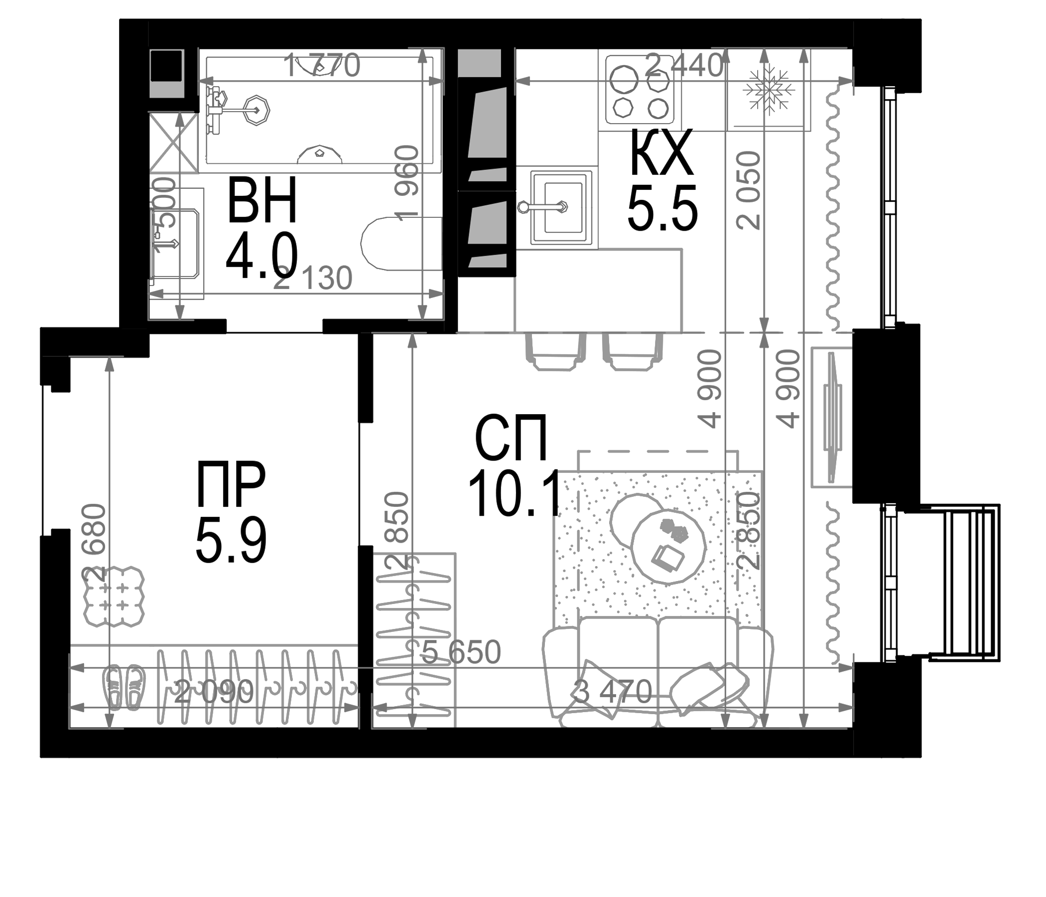 Планировка — Новая Звезда, Студия, 26 м²