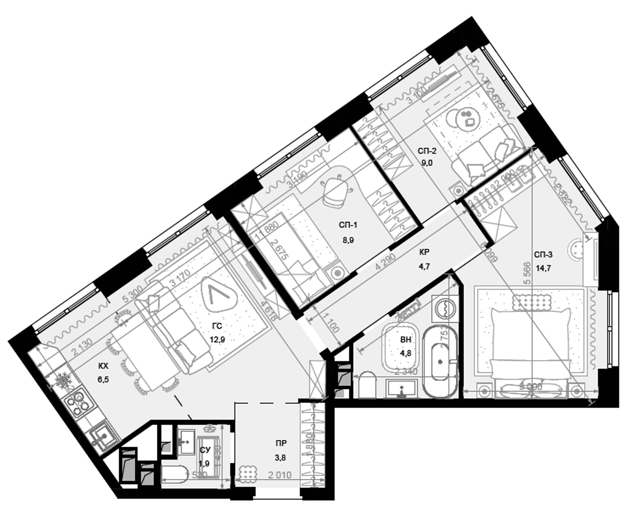 Планировка — Новая Звезда, 4-комн., 67 м²