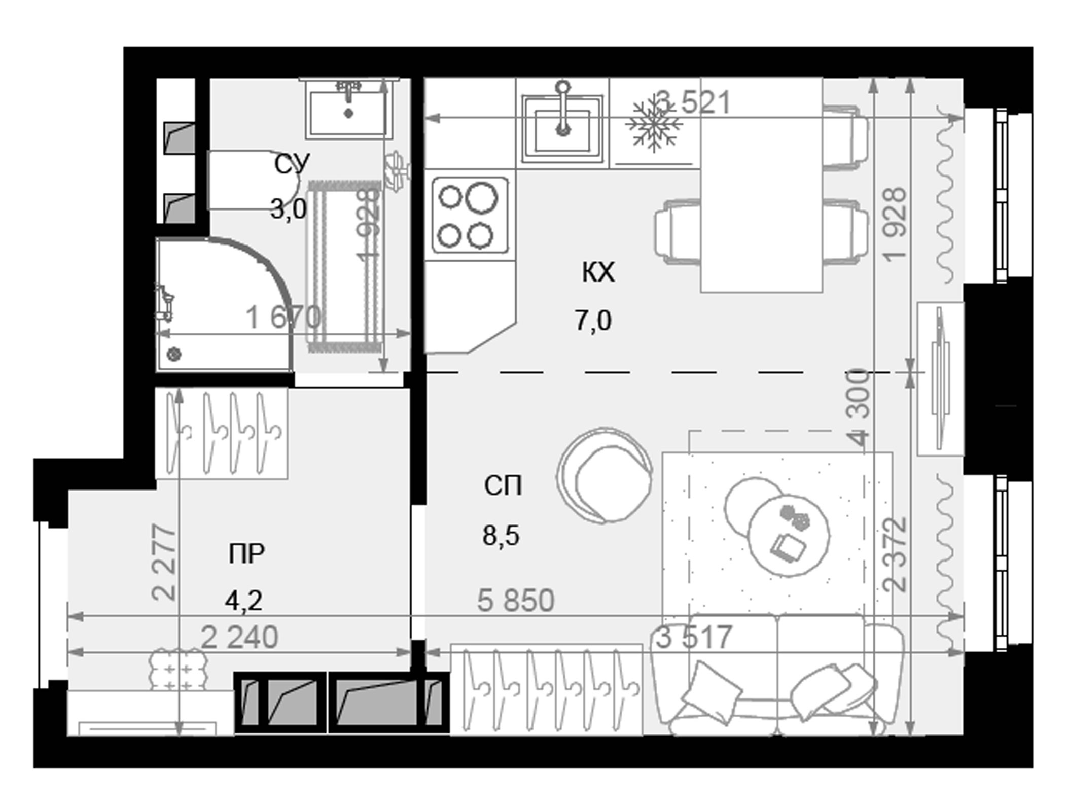 Планировка — Новая Звезда, Студия, 23 м²