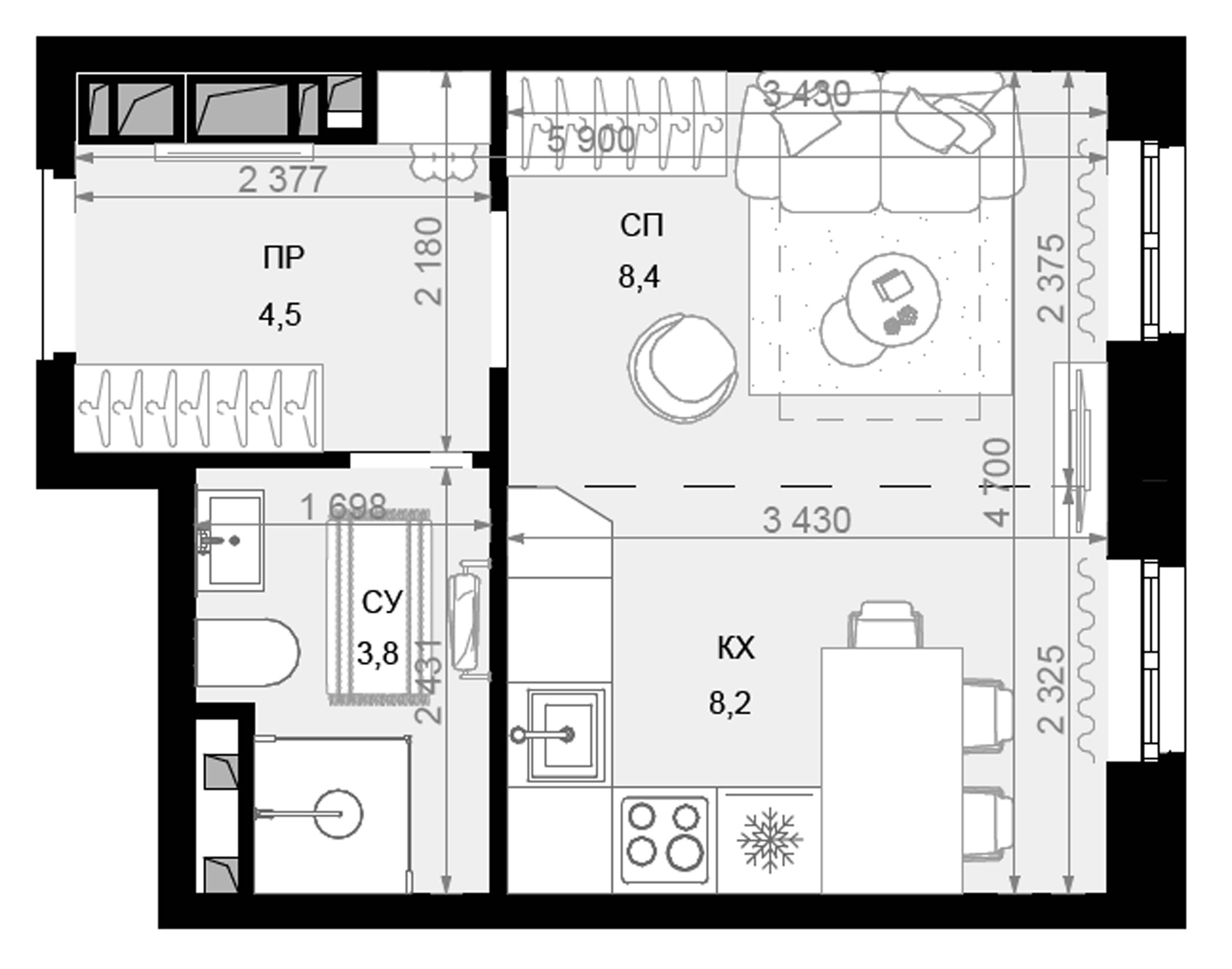 Планировка — Новая Звезда, Студия, 25 м²