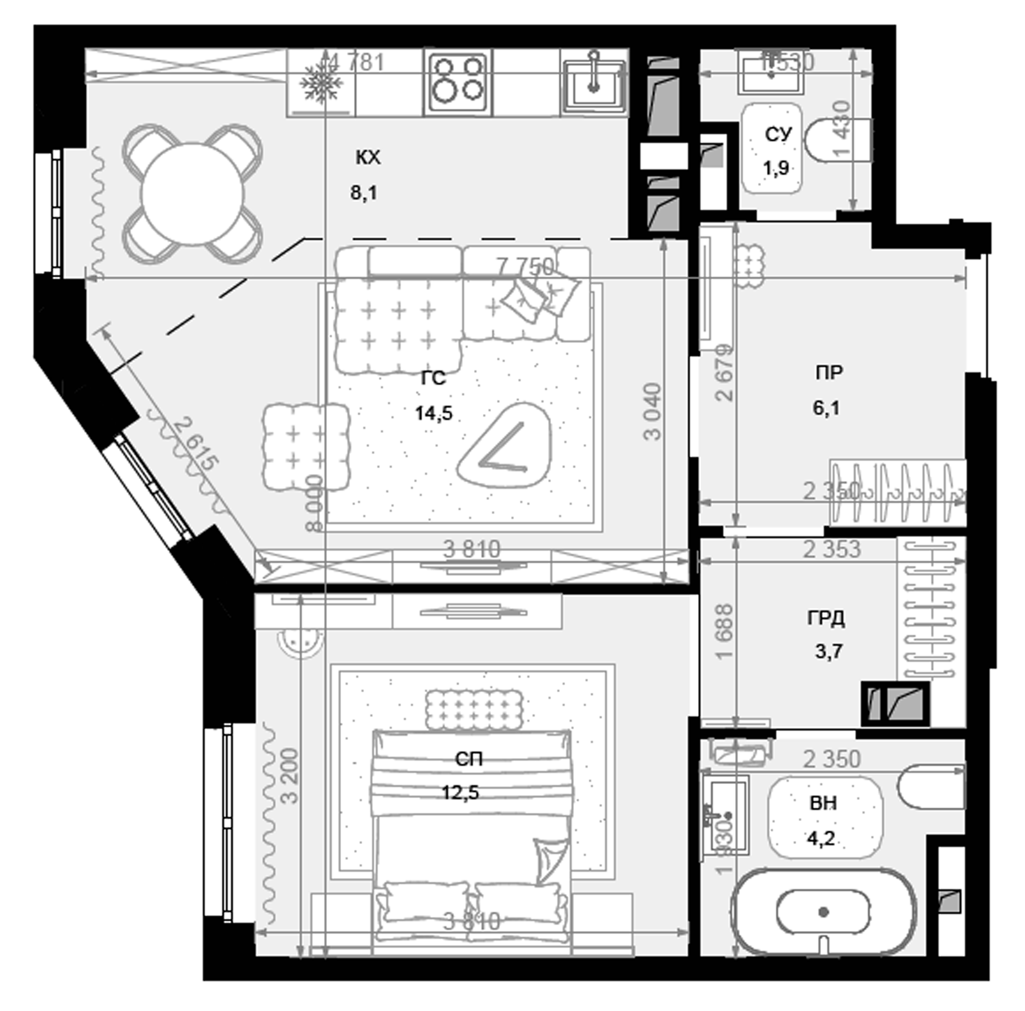 Планировка — Новая Звезда, 2-комн., 51 м²
