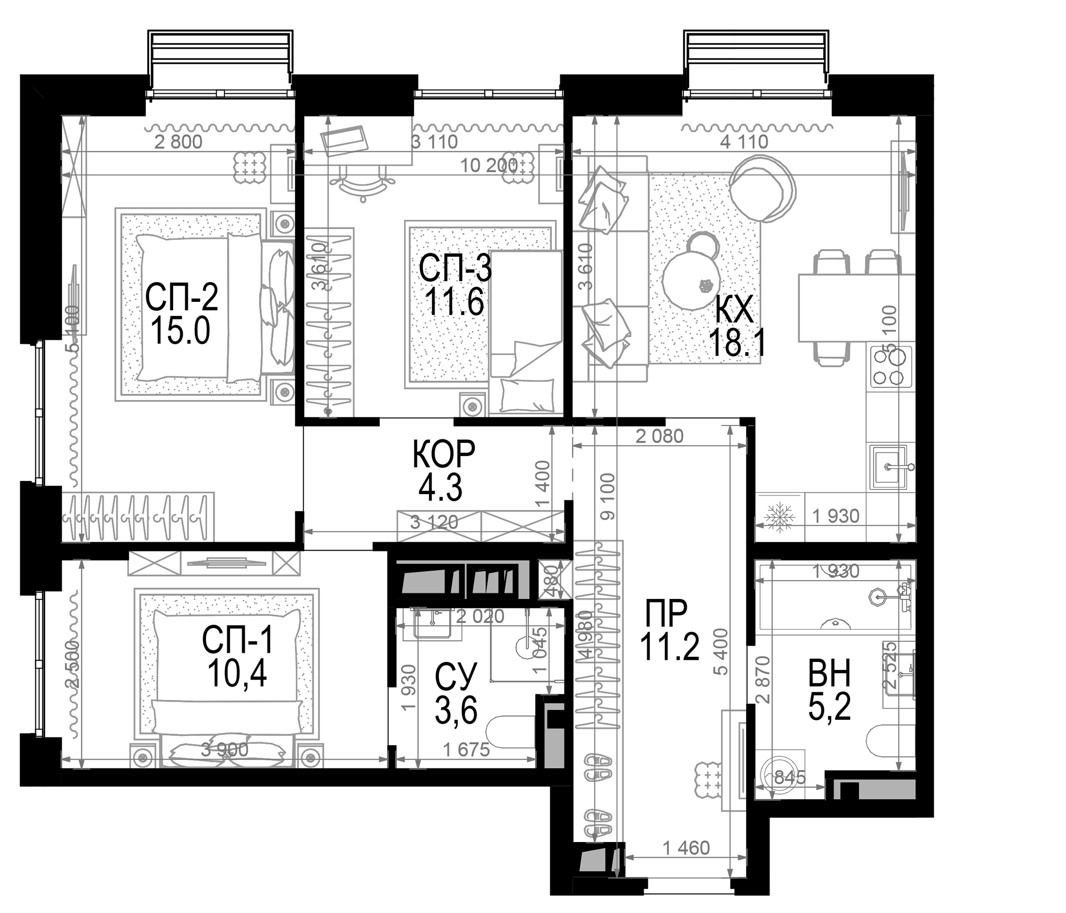 Планировка — Новая Звезда, 3-комн., 79 м²