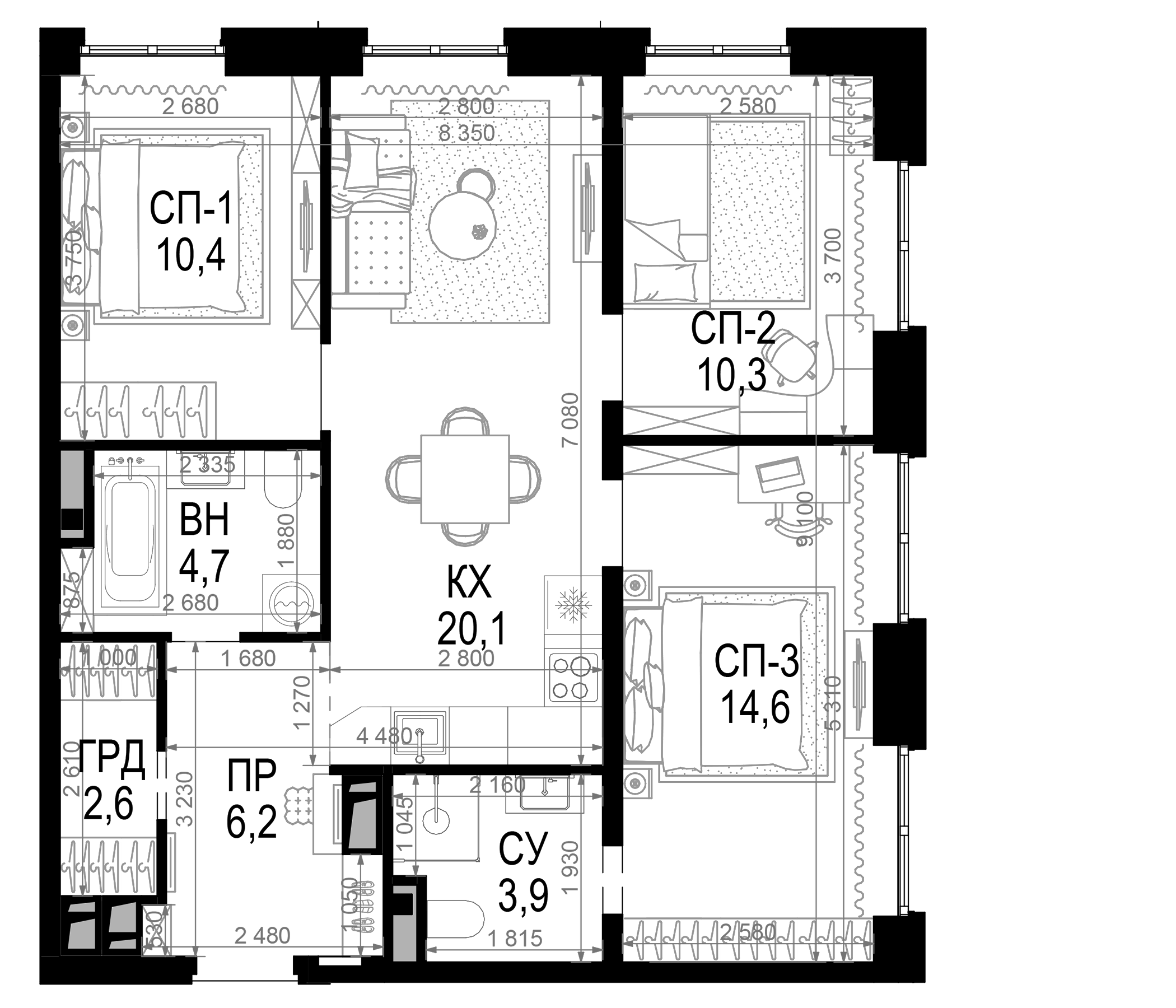 Планировка — Новая Звезда, 3-комн., 73 м²