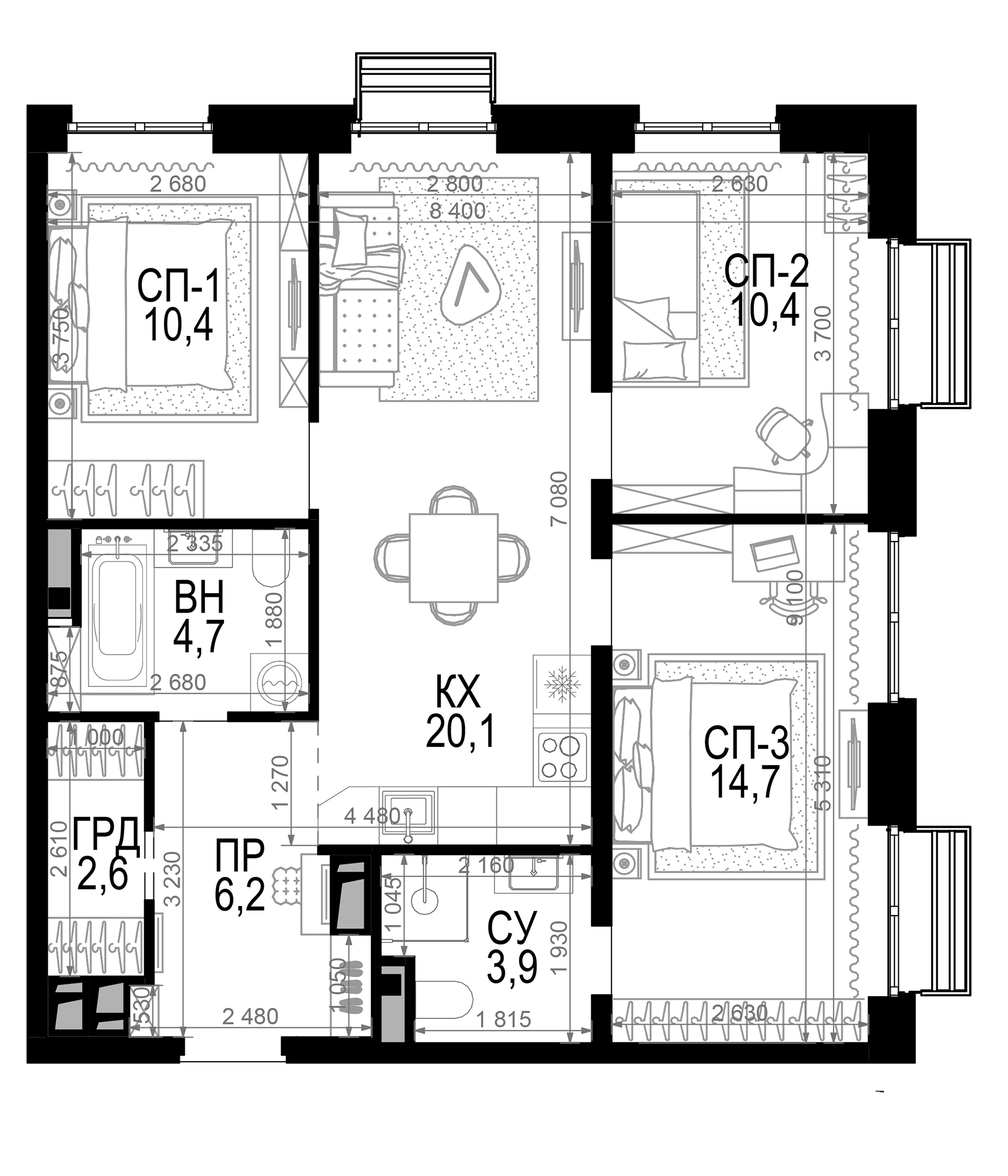 Планировка — Новая Звезда, 3-комн., 73 м²