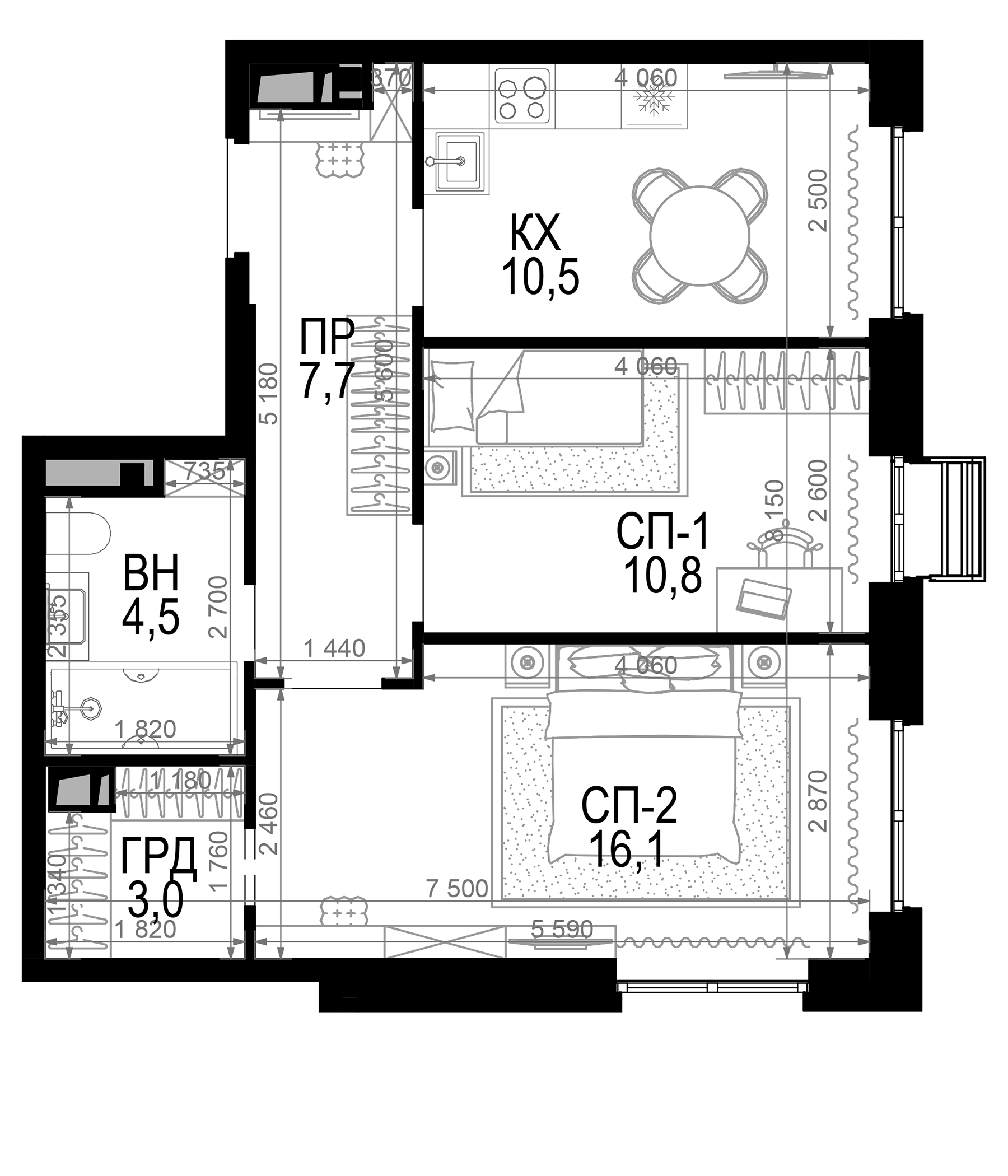 Планировка — Новая Звезда, 2-комн., 53 м²