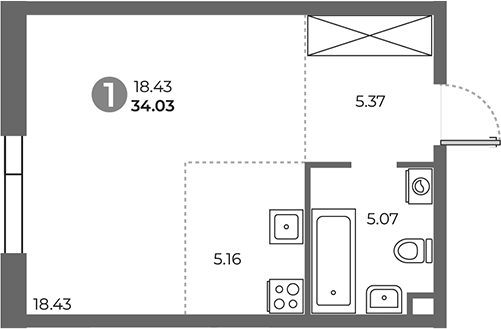 Планировка — Павелецкая от Гранель, Студия, 34 м²
