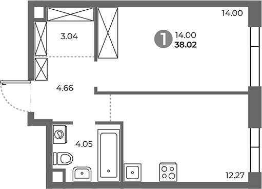 Планировка — Павелецкая от Гранель, 2-комн., 38 м²