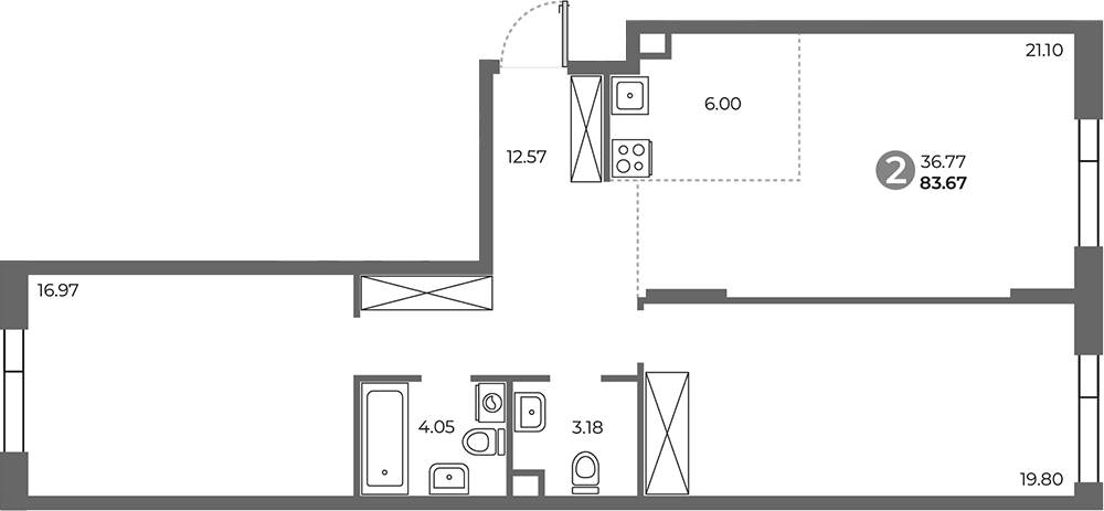 Планировка — Павелецкая от Гранель, 3-комн., 84 м²