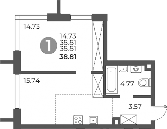 Планировка — Дубровка от Гранель, 2-комн., 39 м²