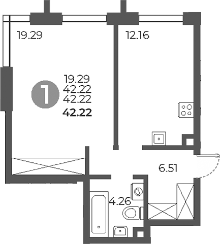 Планировка — Дубровка от Гранель, 2-комн., 42 м²
