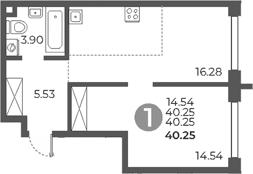 Планировка — Дубровка от Гранель, 2-комн., 40 м²