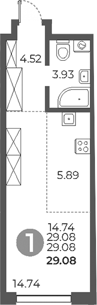 Планировка — Дубровка от Гранель, Студия, 29 м²