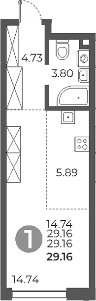Планировка — Дубровка от Гранель, Студия, 29 м²