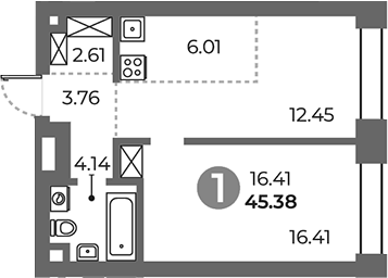 Планировка — Павелецкая от Гранель, 1-комн., 45 м²