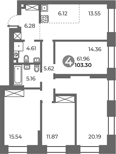 Планировка — Павелецкая от Гранель, 5-комн., 103 м²