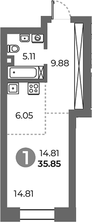 Планировка — Павелецкая от Гранель, Студия, 36 м²