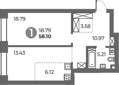 Планировка — Павелецкая от Гранель, 1-комн., 58 м²