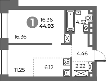 Планировка — Павелецкая от Гранель, 1-комн., 45 м²