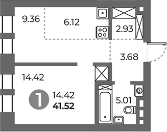 Планировка — Павелецкая от Гранель, 1-комн., 42 м²