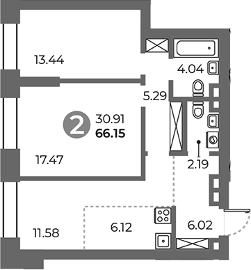 Планировка — Павелецкая от Гранель, 3-комн., 66 м²