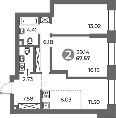 Планировка — Павелецкая от Гранель, 3-комн., 68 м²