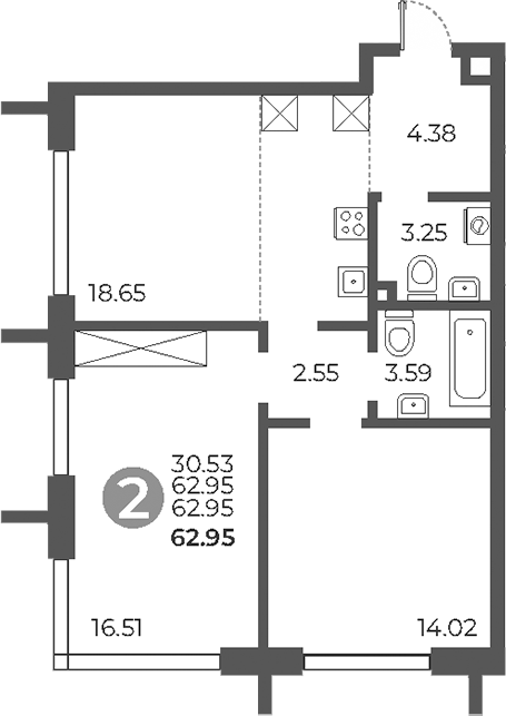 Планировка — Дубровка от Гранель, 2-комн., 63 м²