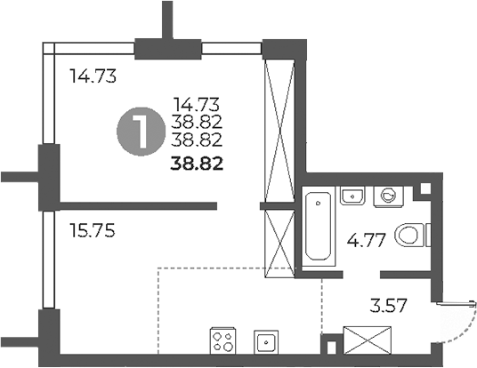 Планировка — Дубровка от Гранель, 2-комн., 39 м²