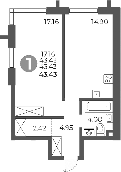 Планировка — Дубровка от Гранель, 2-комн., 43 м²