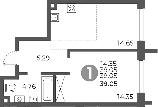 Планировка — Дубровка от Гранель, 2-комн., 39 м²