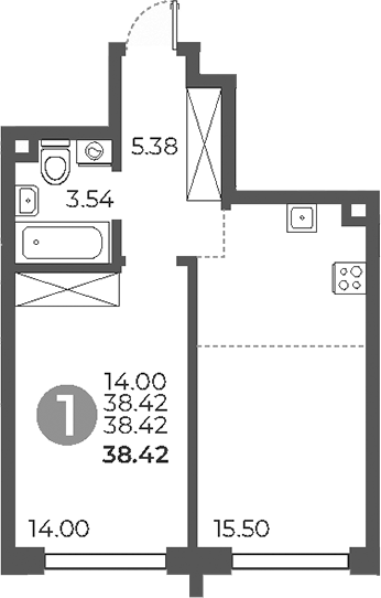 Планировка — Дубровка от Гранель, 2-комн., 38 м²