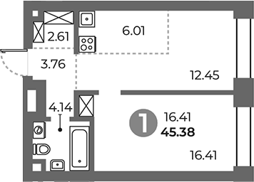 Планировка — Павелецкая от Гранель, 1-комн., 45 м²