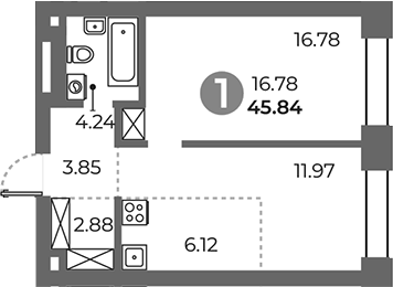 Планировка — Павелецкая от Гранель, 1-комн., 46 м²
