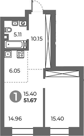 Планировка — Павелецкая от Гранель, 1-комн., 52 м²