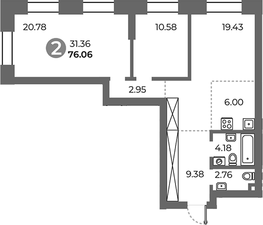 Планировка — Павелецкая от Гранель, 3-комн., 76 м²