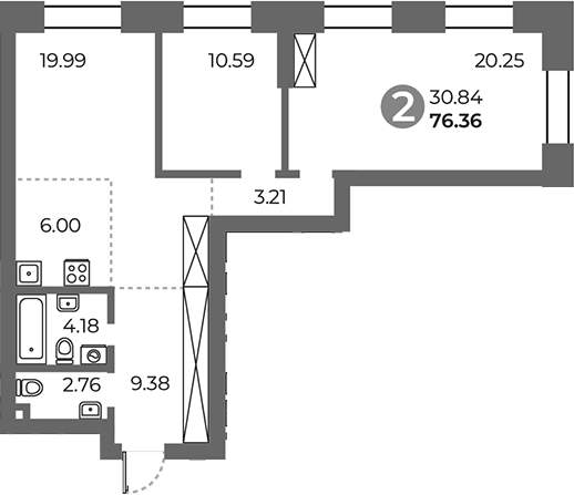 Планировка — Павелецкая от Гранель, 3-комн., 76 м²