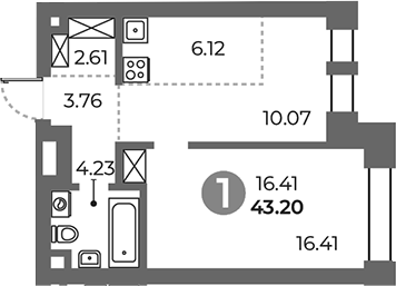 Планировка — Павелецкая от Гранель, 1-комн., 43 м²