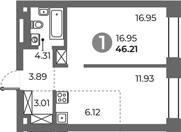 Планировка — Павелецкая от Гранель, 1-комн., 46 м²