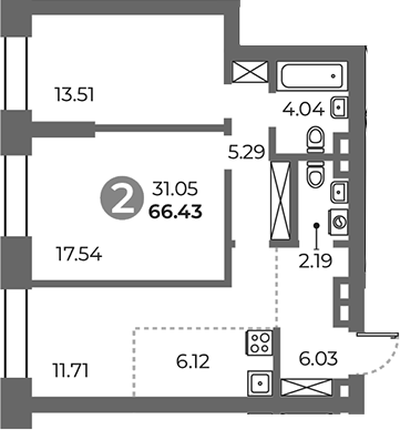 Планировка — Павелецкая от Гранель, 3-комн., 66 м²