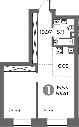 Планировка — Павелецкая от Гранель, 1-комн., 53 м²