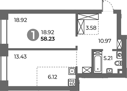 Планировка — Павелецкая от Гранель, 1-комн., 58 м²